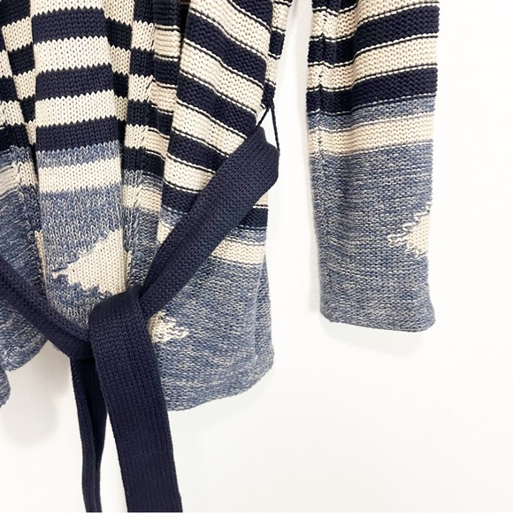 Ralph Lauren Navajo Stripe Cotton Linen Tie Cardigan Sweater Blue XL - Picture 4 of 8